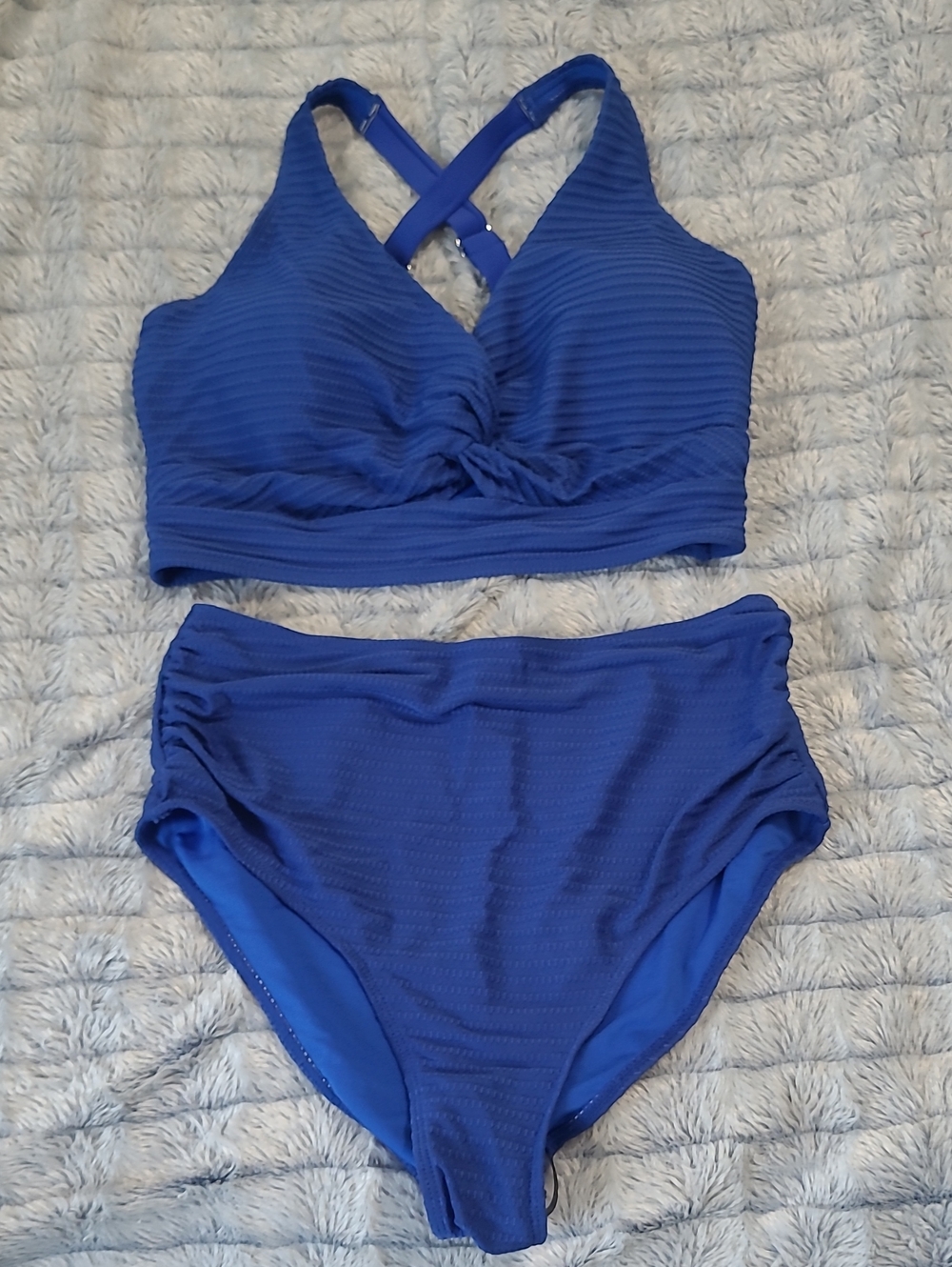 Amazon Royal Blue Crisscross High-Waist Bikini Set